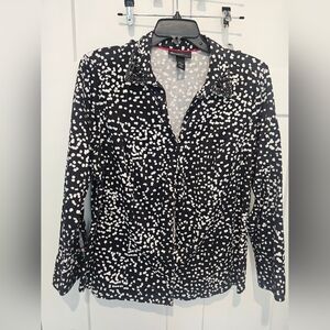 Lane Bryant Women’s Size 22 Black White Dot Print Blouse Stretch Button Shirt